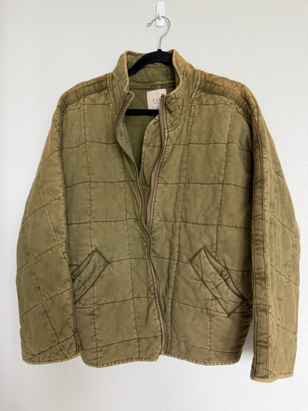 NWT Chelsea & Violet Diamond Quilted Olive Green Faded Jacket
